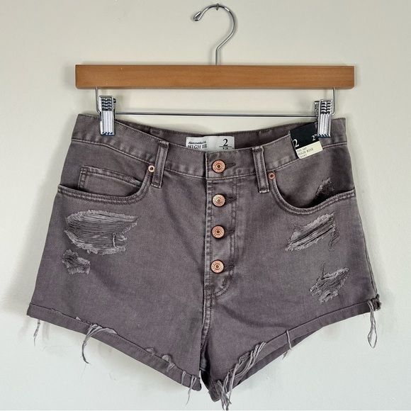 NWT Abercrombie & Fitch Distressed High Rise Gray Jean Shorts - Picture 1 of 6